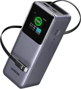 UGREEN Nexode Pro Powerbank 20.000 mAh (165 W, 100 W Einzelausgang, integriertes Kabel)