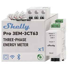 Shelly Pro 3EM 3CT63, dreiphasiger WLAN- und LAN-Energiezähler, 63 A