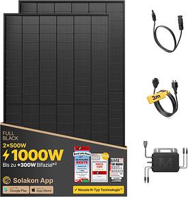Solakon 1000W Balkonkraftwerk - 800W komplett Steckdose, 500W bifaziale Solarmodule
