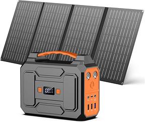 Powkey Powerstation mit Steckdose 97,68 Wh + 40 W Solarpanel, 230 V AC