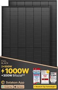 Solakon Solarpanel 500 W, bifazial Glas-Glas N-Type Solarmodul, Full Black