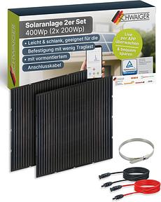 SCHWAIGER Balkonkraftwerk Slim-Line 2er-Set, 400 Wp, 2 × 200 Wp monokristallin, ultraflach