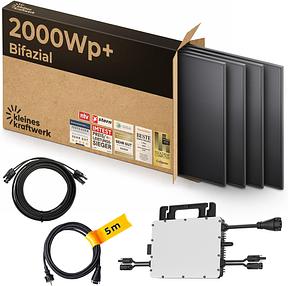 Kleines Kraftwerk 2000 W Balkonkraftwerk XL Komplettset – 800 W Wechselrichter, 4 × 500 W bifazial
